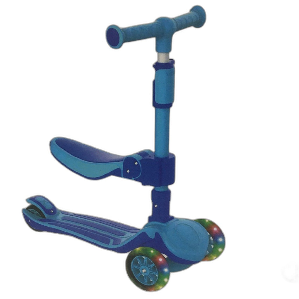 KIDSCOTER 2 in 1 Adjustable Folding LED Light Up Kick Scooter in Blue NEW