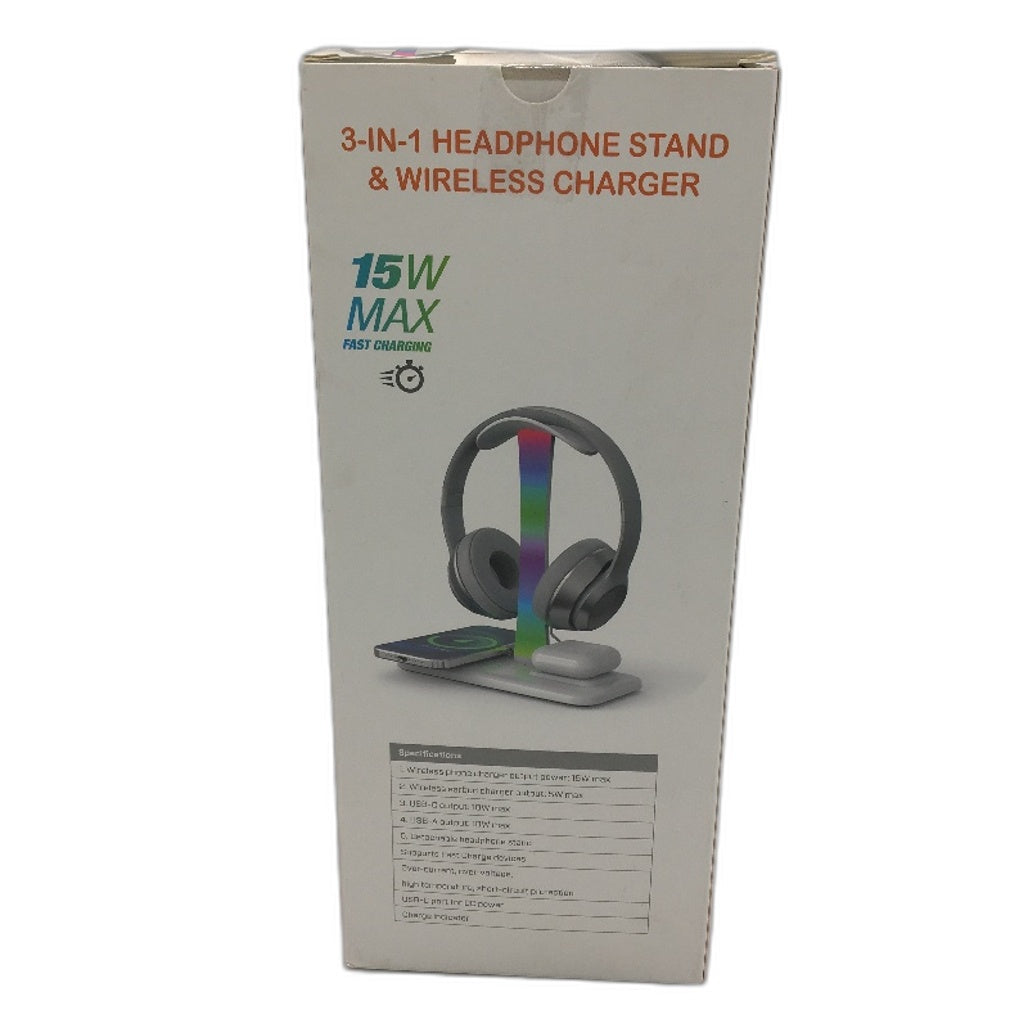 3 in 1 15W Max Fast Charging RGB Light Headphone Stand and Wireless Charger NEW