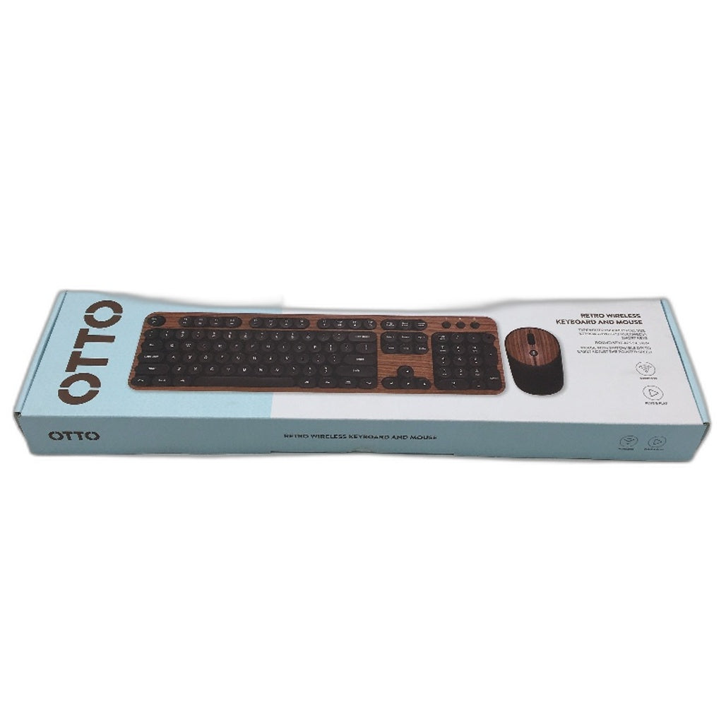 Otto Wood Style Retro Typewriter Wireless Full Sized Keyboard and Mouse Set NEW