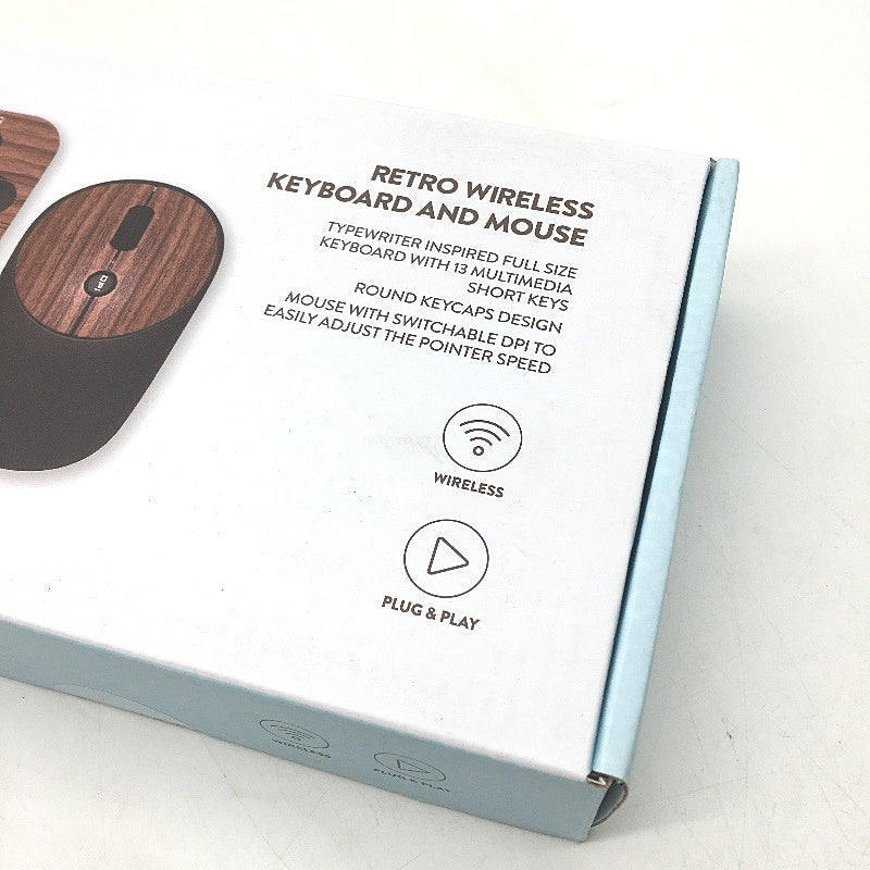 Otto Wood Style Retro Typewriter Wireless Full Sized Keyboard and Mouse Set NEW