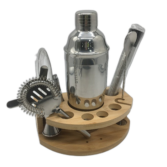 12 Piece Stainless Steel Silver Cocktail Shaker Set with Bamboo Stand NEW