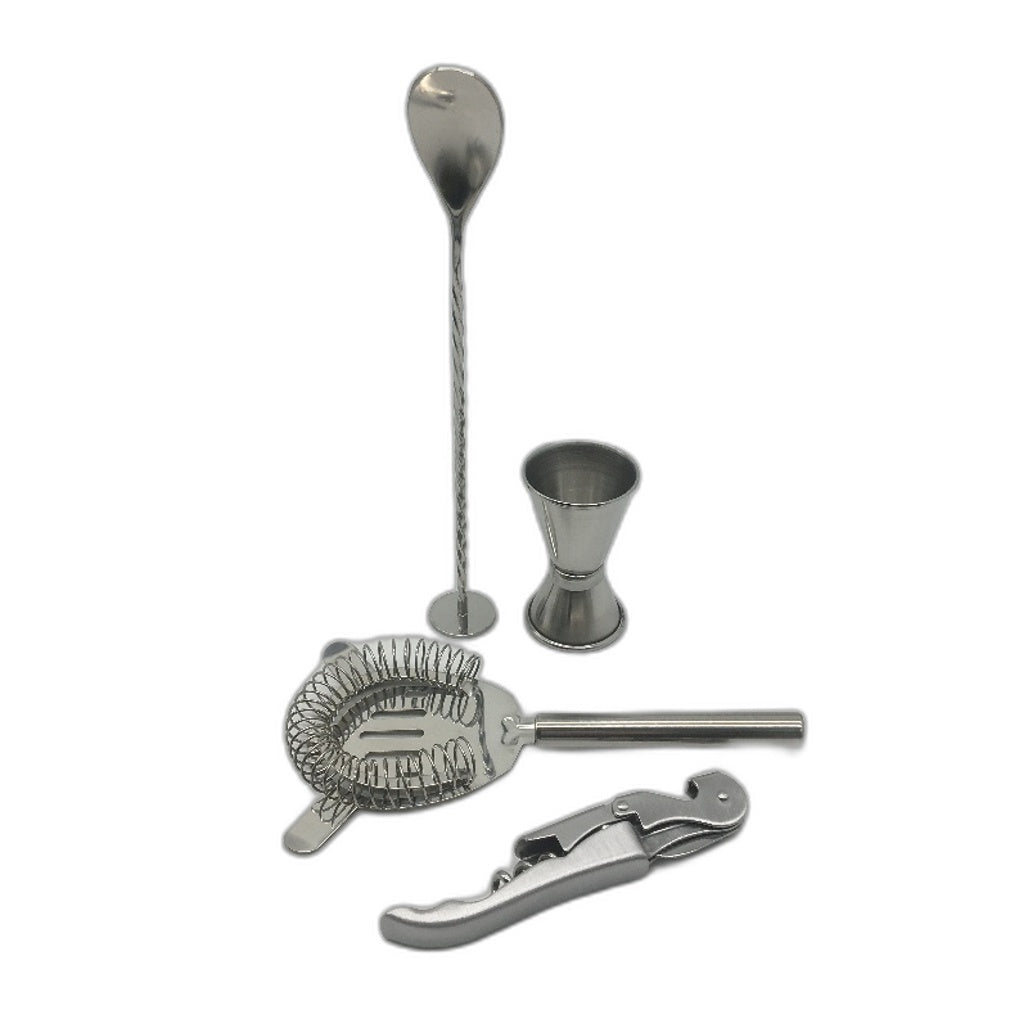 12 Piece Stainless Steel Silver Cocktail Shaker Set with Bamboo Stand NEW