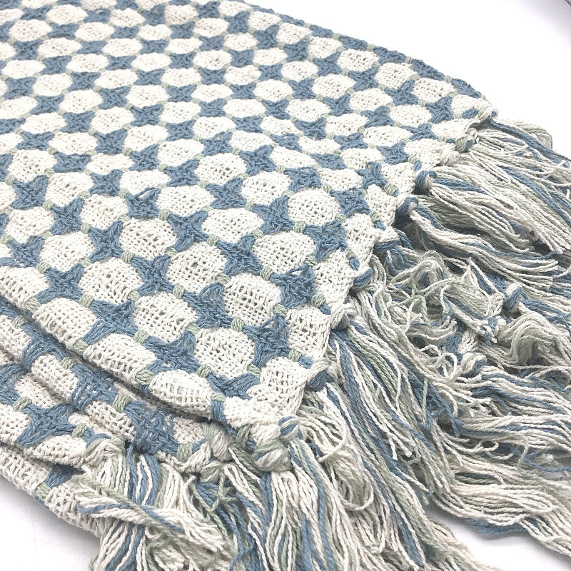 Target Blue & White Knit Cotton Tassled Edged Throw Rug Blanket 127 x 152cm NEW
