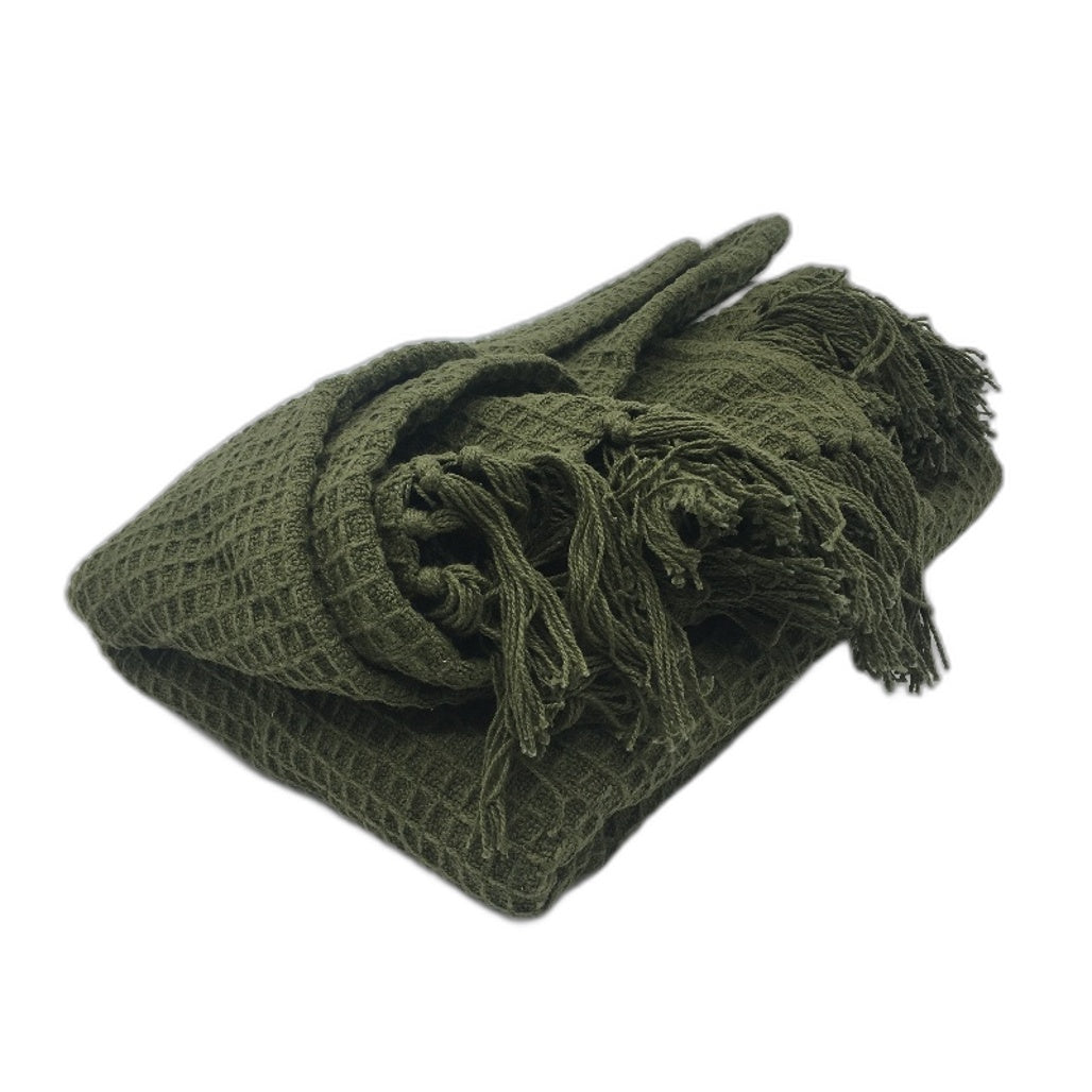 Target Green Waffle Knit Cotton Tassled Edged Throw Rug Blanket 130 x 155cm NEW
