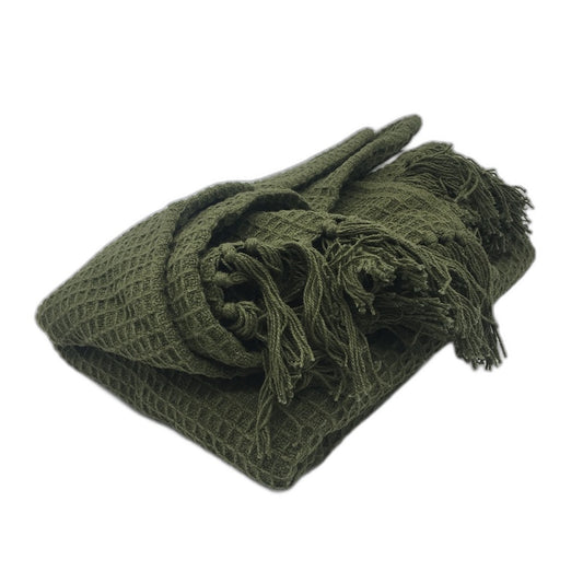 Target Green Waffle Knit Cotton Tassled Edged Throw Rug Blanket 130 x 155cm NEW