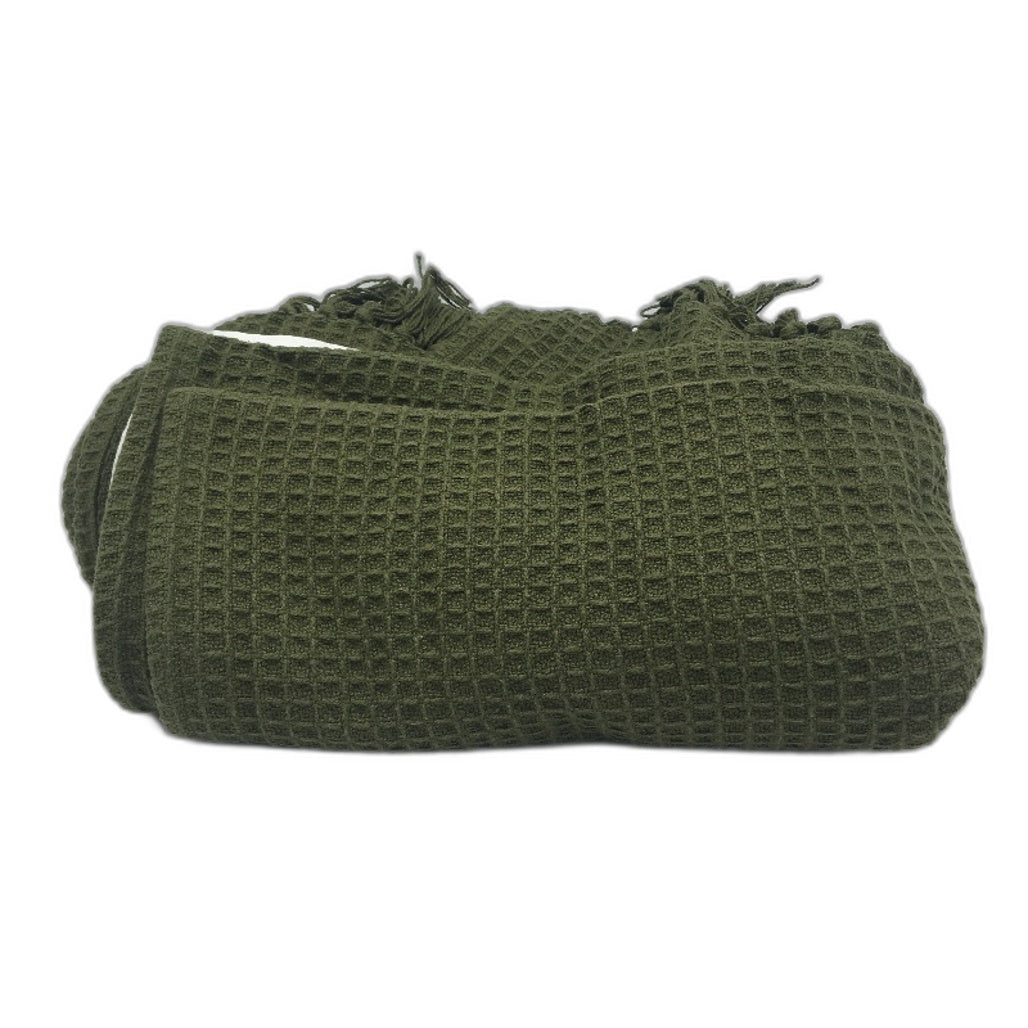 Target Green Waffle Knit Cotton Tassled Edged Throw Rug Blanket 130 x 155cm NEW
