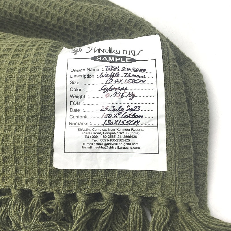 Target Green Waffle Knit Cotton Tassled Edged Throw Rug Blanket 130 x 155cm NEW