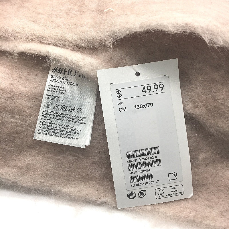 H & M Home Pink & White Super Soft Deluxe Fringed Throw Blanket 130x170cm NEW