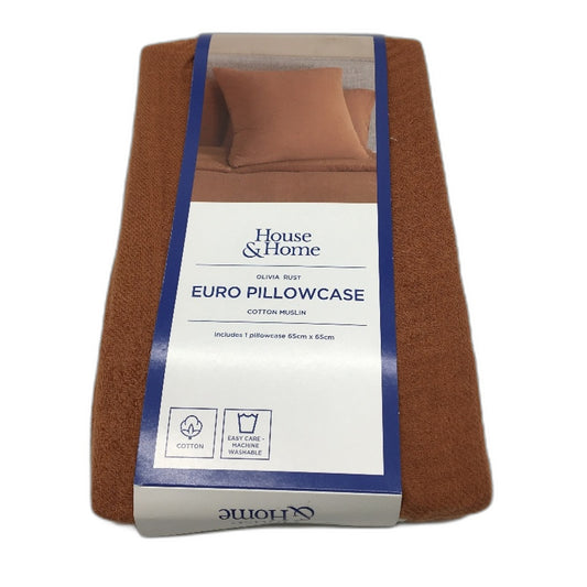 House & Home Olivia Rust Cotton Muslin European Pillowcase 65cm NEW
