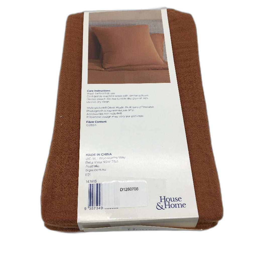 House & Home Olivia Rust Cotton Muslin European Pillowcase 65cm NEW