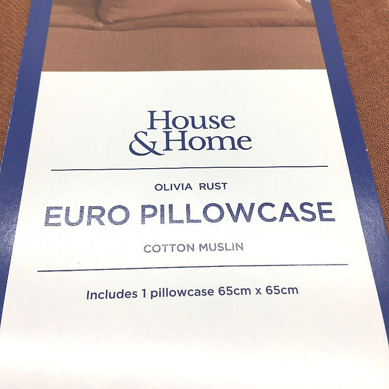 House & Home Olivia Rust Cotton Muslin European Pillowcase 65cm NEW