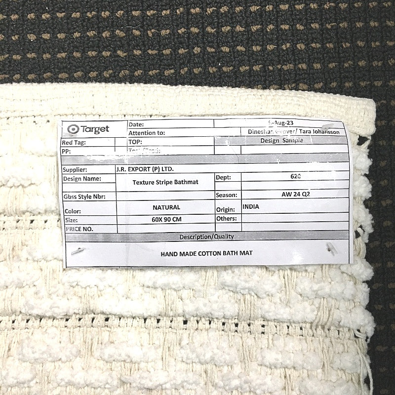 Target Textured Handmade Cotton Cream & Black Stripe Bathroom Floor Mat NEW