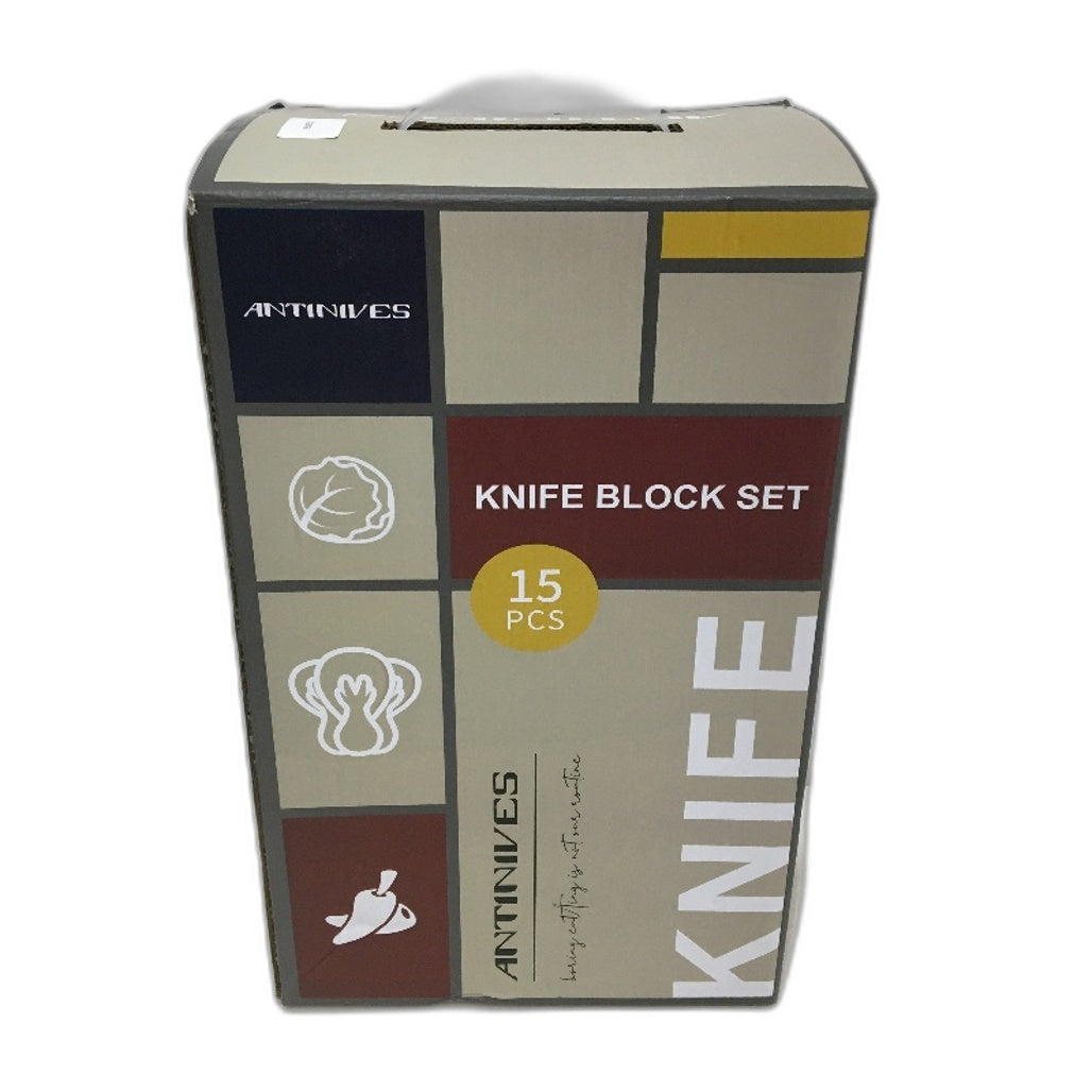 Antinives 15 Piece German Steel Knife Block Set With Wood Holder NEW