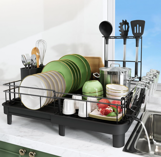 Expandable Dish Drying Rack With Drainboard For Kitchen Counter Top NEW