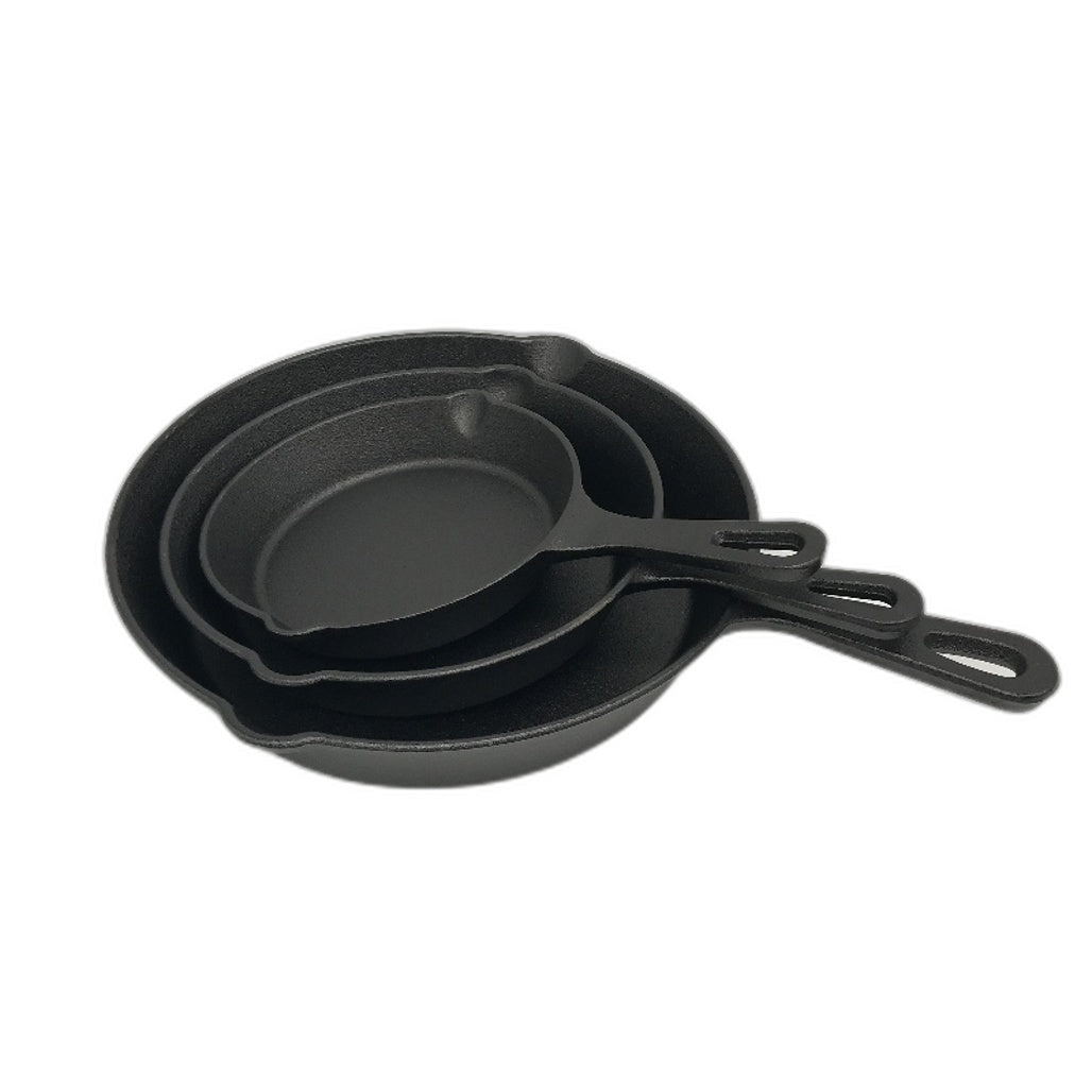3 Piece Cast Iron Pan Skillet Set With Helper Handle Pre Seasoned NEW