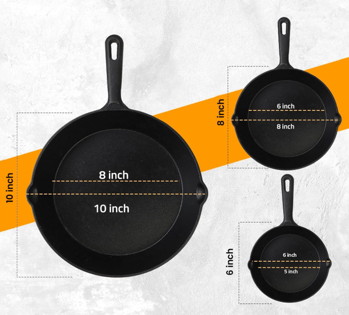 3 Piece Cast Iron Pan Skillet Set With Helper Handle Pre Seasoned NEW