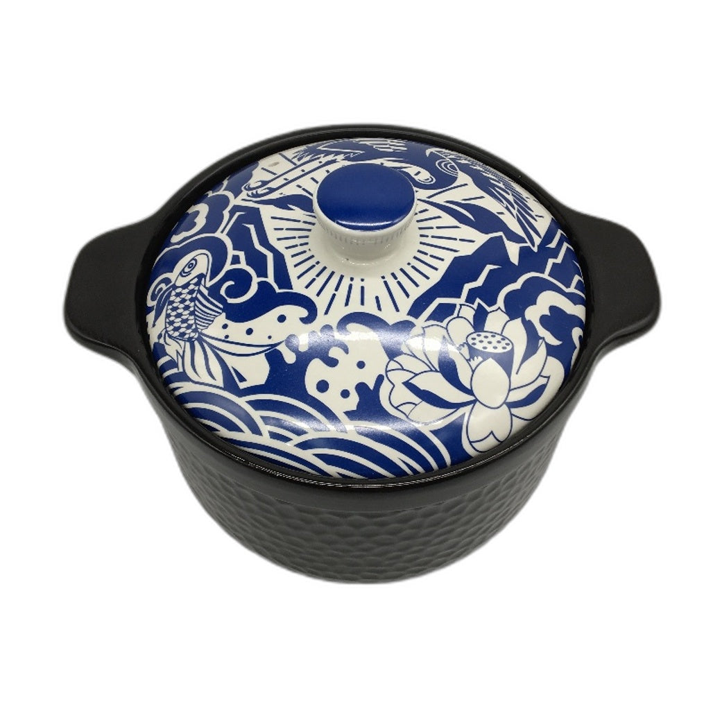 Souped Up Recipes Heavy Duty Ceramic Claypot  Black Blue & White NEW