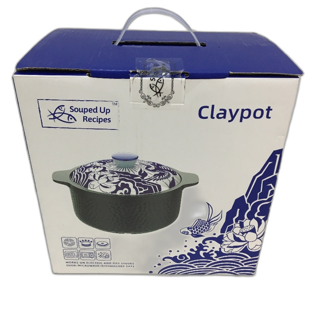 Souped Up Recipes Heavy Duty Ceramic Claypot  Black Blue & White NEW