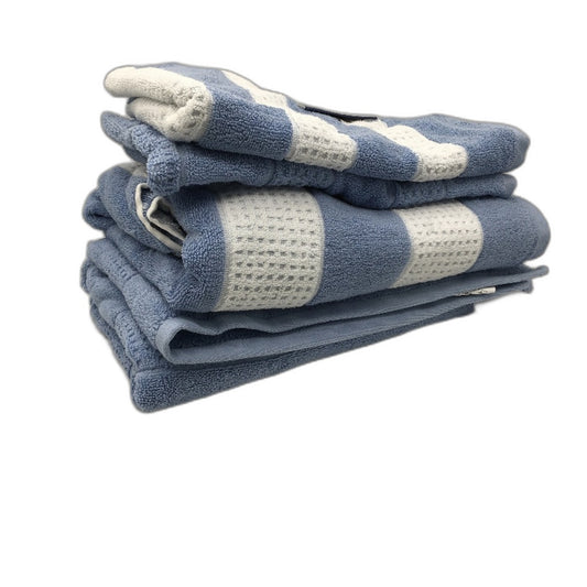 Target 5Pce Mixed Style Cotton Light Blue & White Bath & Hand Towel Set NEW