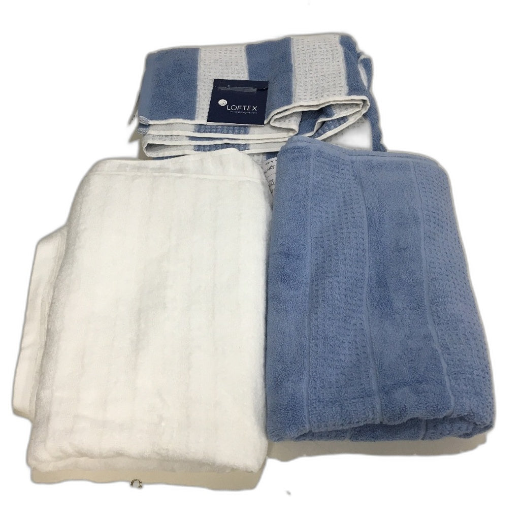 Target 5Pce Mixed Style Cotton Light Blue & White Bath & Hand Towel Set NEW
