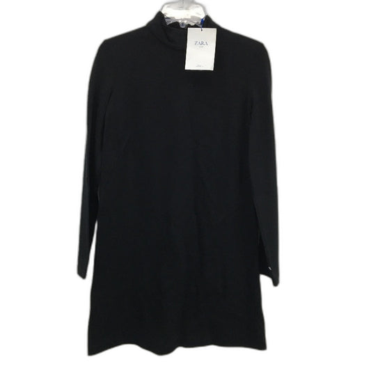 Zara Circular Black Long Sleeve Stretch High Neck Back Zipper Dress NEW