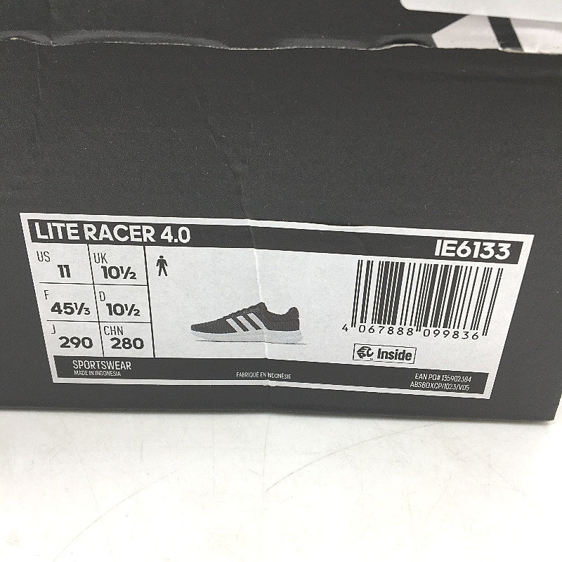 Adidas Black White Lite Racer 4.0 IE6133 Sneakers Mens Size US 11 NEW
