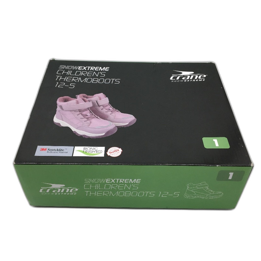 Crane Snow Extreme Thermoboots Fleece Lined Elastic Lace Pink Kids Size 1 NEW