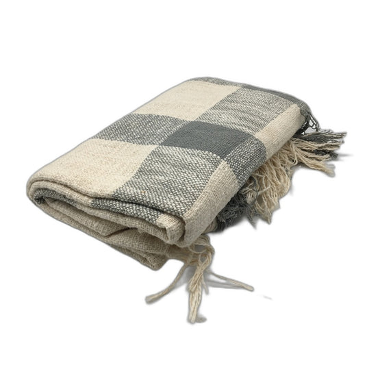 Target Home Moss Green & Cream Check Cotton Fringed Throw Blanket NEW