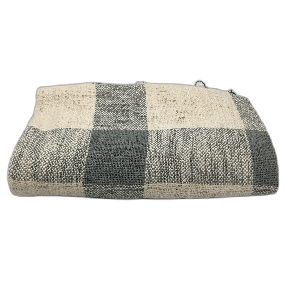 Target Home Moss Green & Cream Check Cotton Fringed Throw Blanket NEW