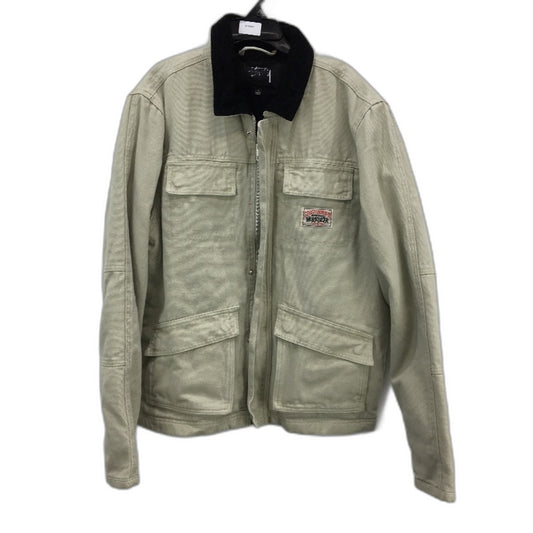Stussy Beige Bone Washed Canvas Shop Jacket Mens Size Small NEW