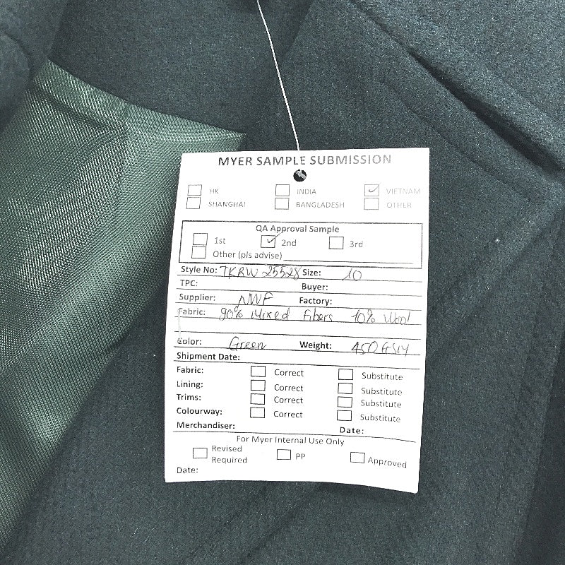New World Myer Sample Wool Blend Green Double Breasted Jacket Ladies Size 10 NEW