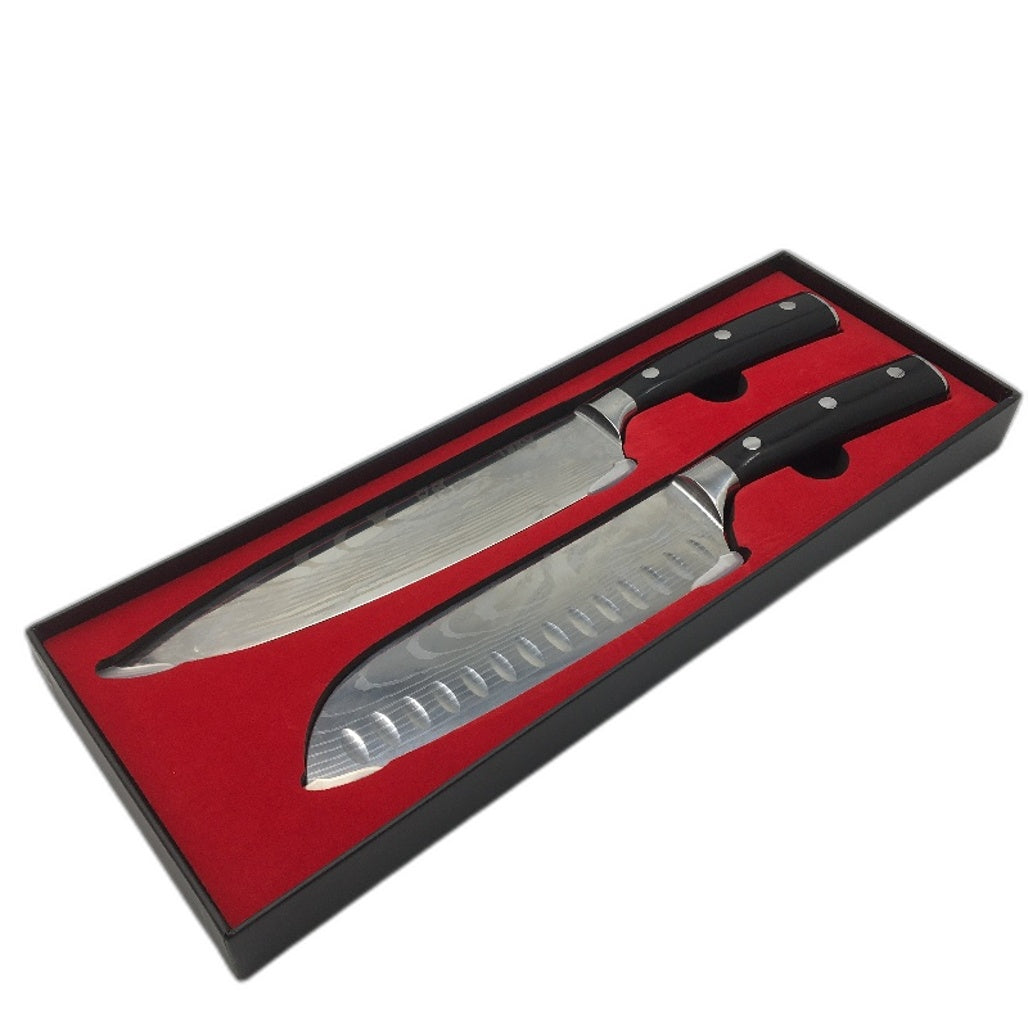 2 Piece Premium Kitchen Chef Knife Set with Wooden Black Handle NEW