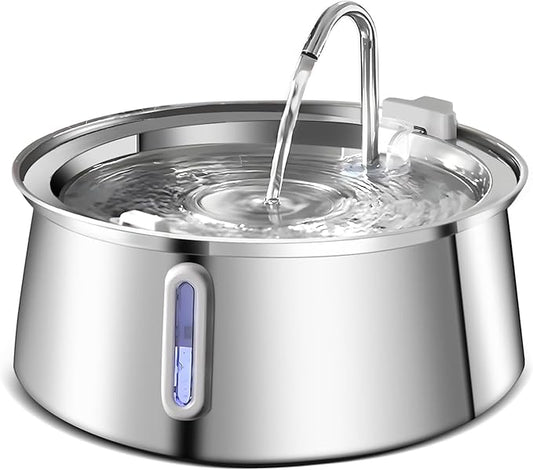 4L Stainless Steel Silver 5V Automatic Pet Water Fountain with LED Lights NEW