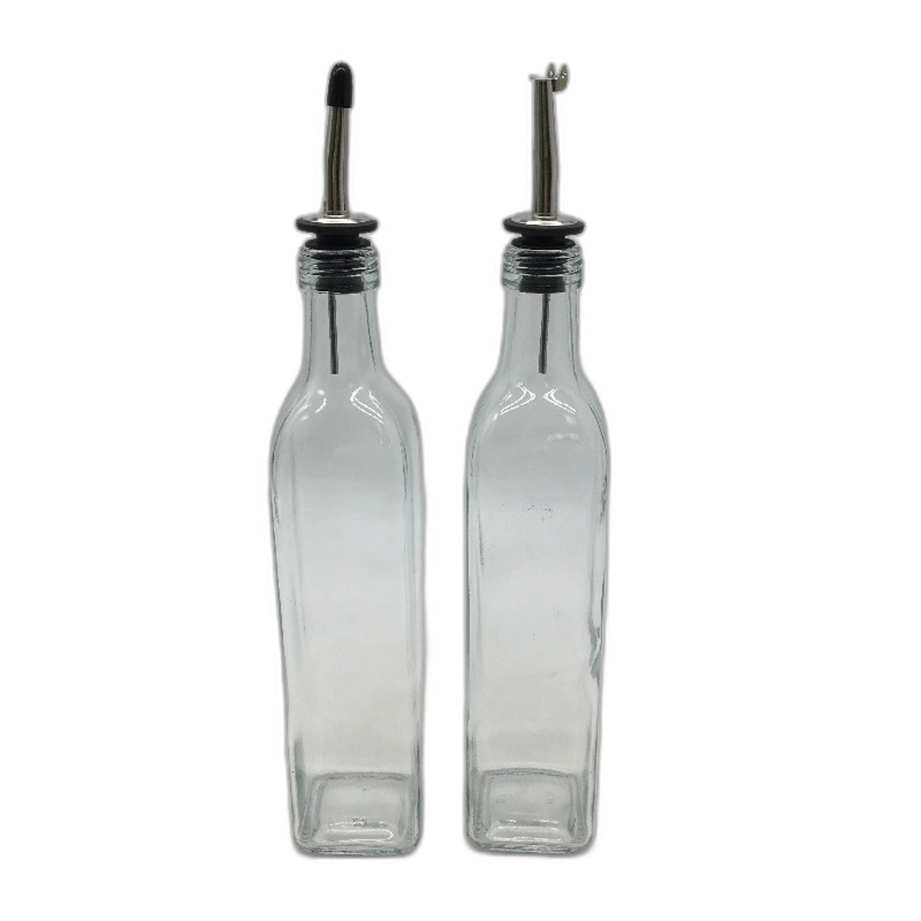 2 Pack 500ml Oil and Vinegar Clear Glass Bottle Dispenser Set NEW