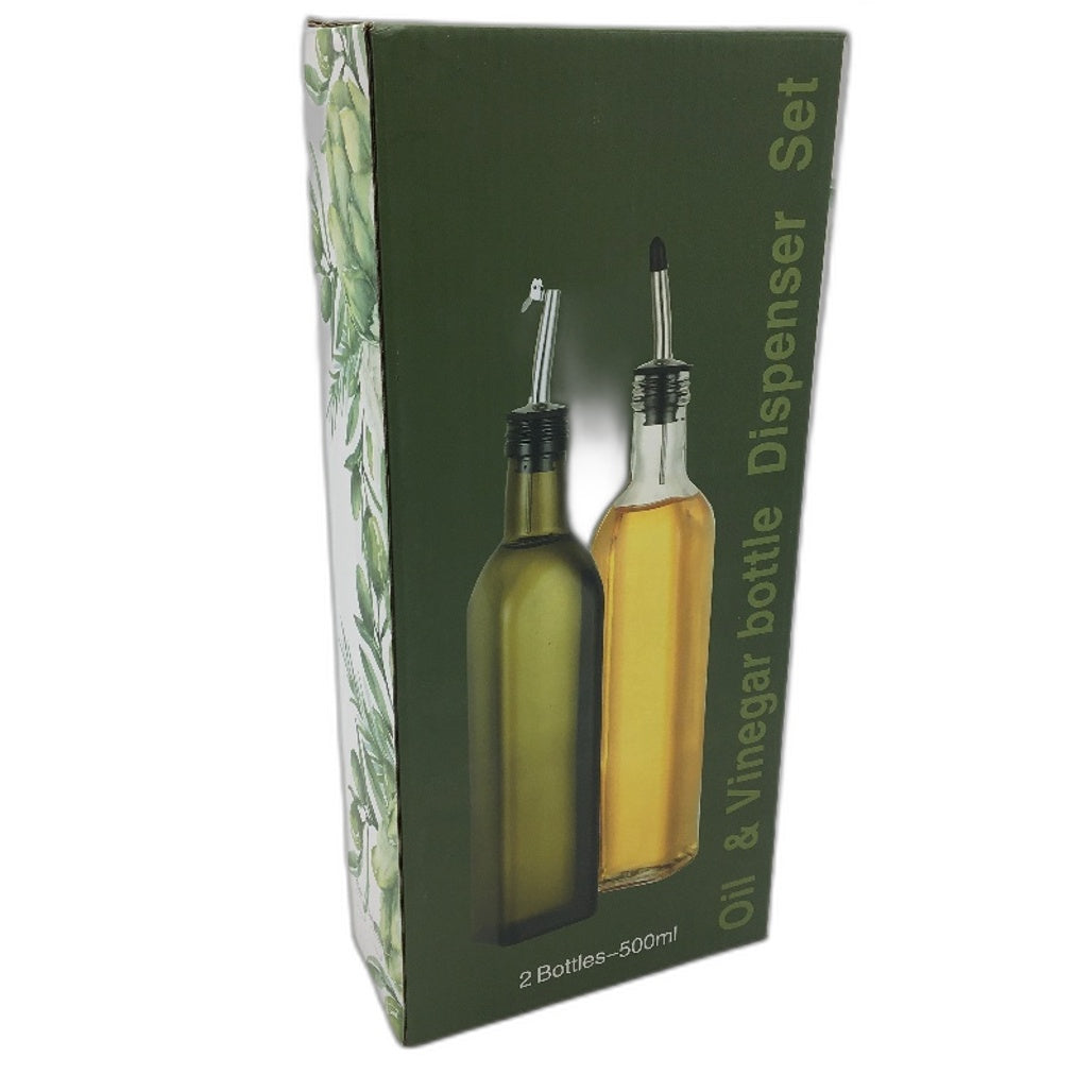 2 Pack 500ml Oil and Vinegar Clear Glass Bottle Dispenser Set NEW