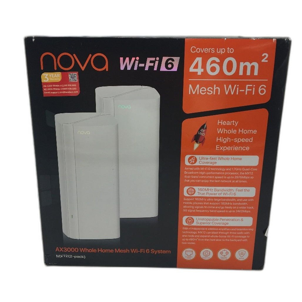 Tenda AX300 MX12 2 Pack Whole Home Mesh Wi-Fi 6 System up to 460m2 Coverage NEW