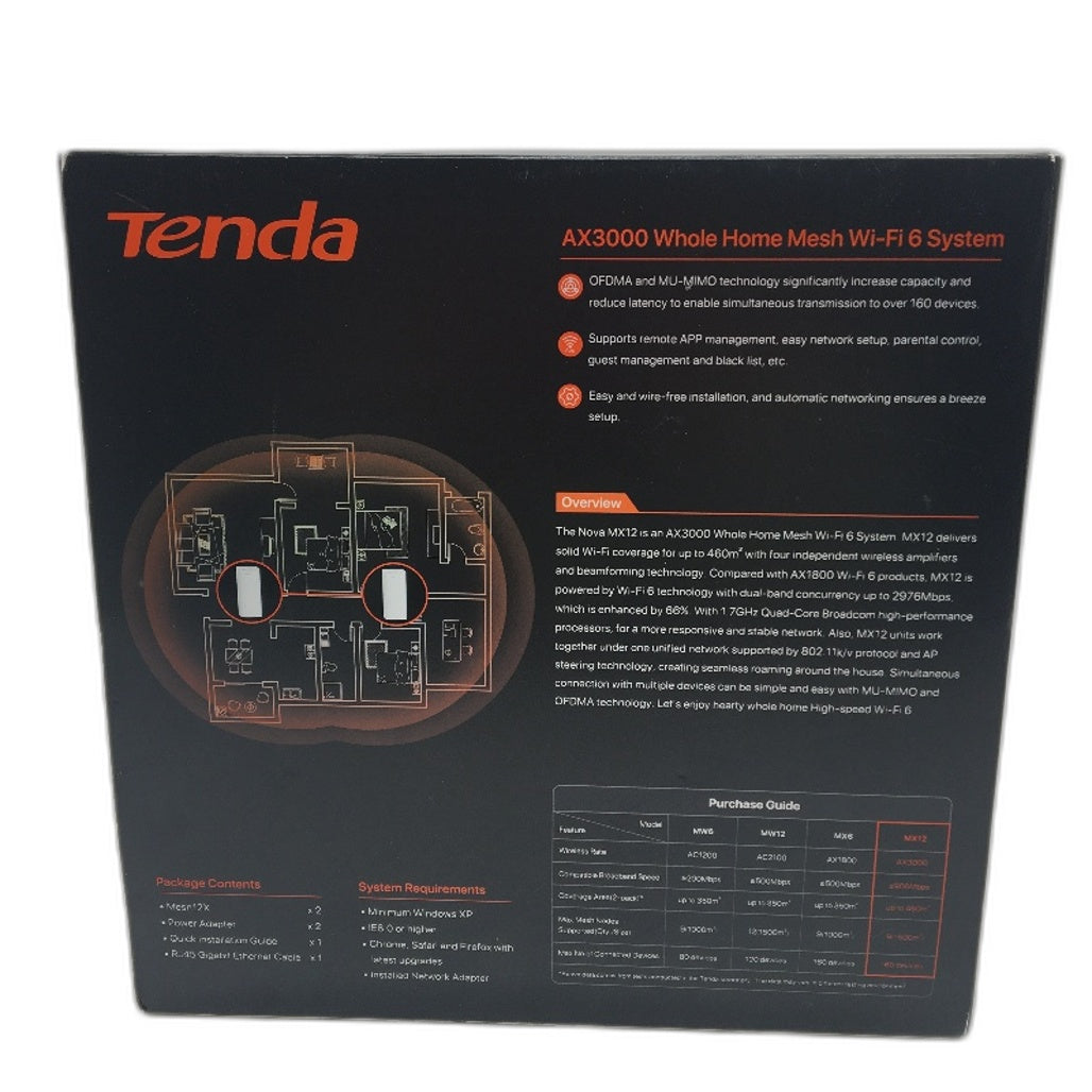 Tenda AX300 MX12 2 Pack Whole Home Mesh Wi-Fi 6 System up to 460m2 Coverage NEW