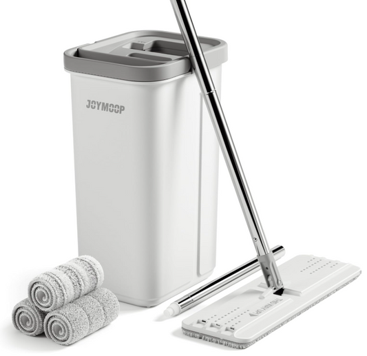 Joymoop Mop & Bucket With Wringer Set Hands Free Flat Floor Mop Microfiber Pad