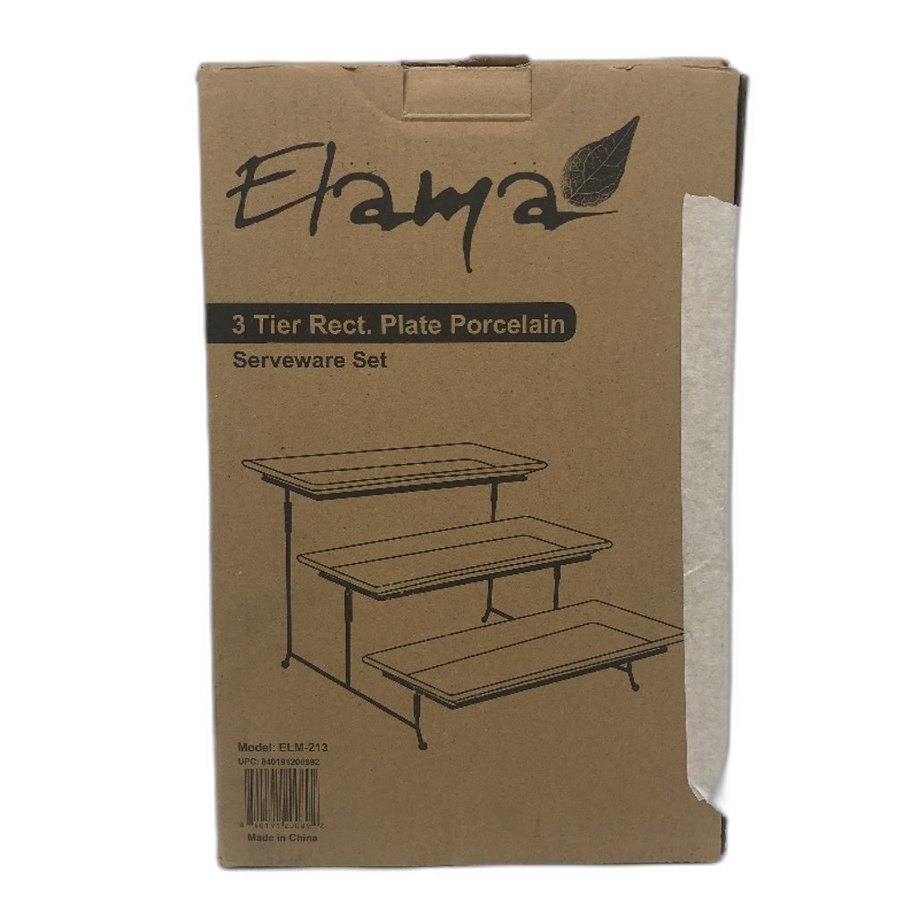 Elama 3 Tier Rectangular Porcelain Plates Serveware Set Stand & Plates