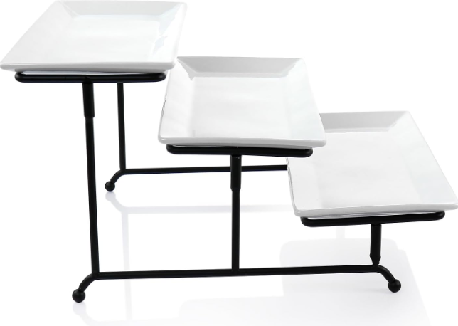 Elama 3 Tier Rectangular Porcelain Plates Serveware Set Stand & Plates