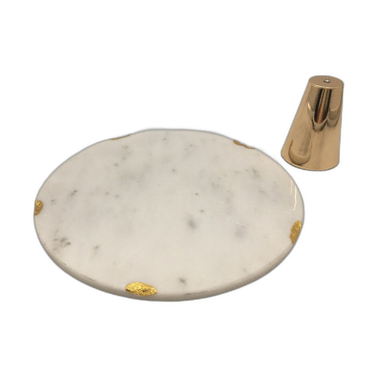 Balin Designs Real Marble Cake Stand White & Gold 9" Round Plate Display Tray