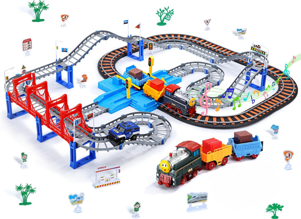 Cute Stone 101 Pcs Toy Train Track Playset Create Your Own World Railway