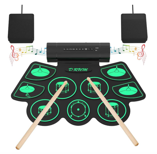 Uverbon Electronic Drum Kit 9 Roll Up Silicone Pads Built-In Stereo Speaker