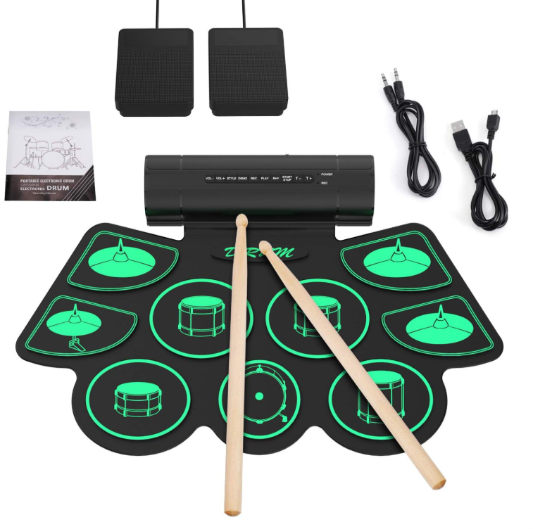 Uverbon Electronic Drum Kit 9 Roll Up Silicone Pads Built-In Stereo Speaker