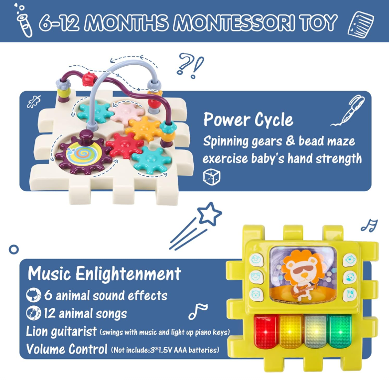 Qizebaby 11-in-1 Activity Cube Baby Toy 3-18 Months Detachable Montessori Box