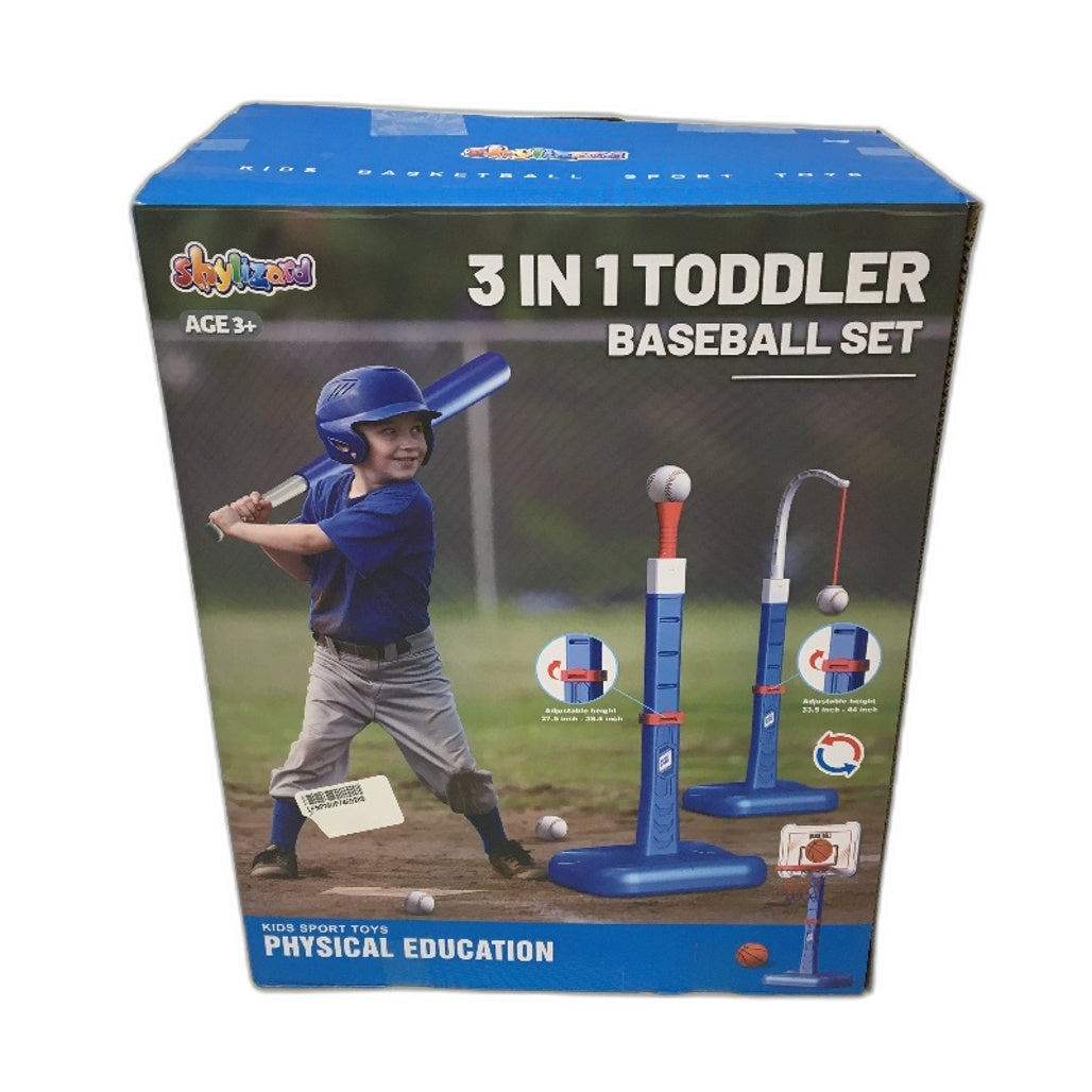 3-in-1 Kids Basketball Hoop & T-Ball Set Adjustable Outdoor Sports Play Set