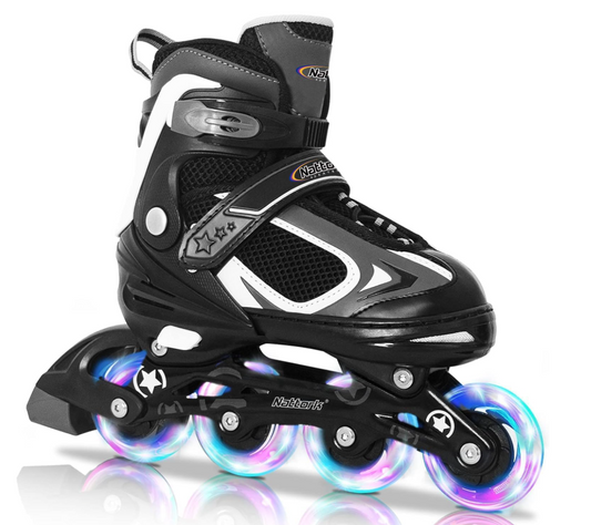 Nattork Kids Adjustable Inline Roller Blades Light Up Skating Shoes Size US 1-4