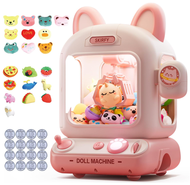 Skirfy Electric Pink Cat Music Playing Claw Machine With Coins & Prizes