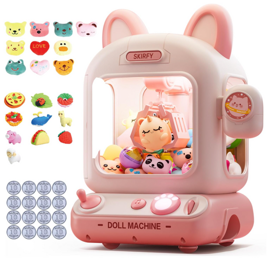 Skirfy Electric Pink Cat Music Playing Claw Machine With Coins & Prizes