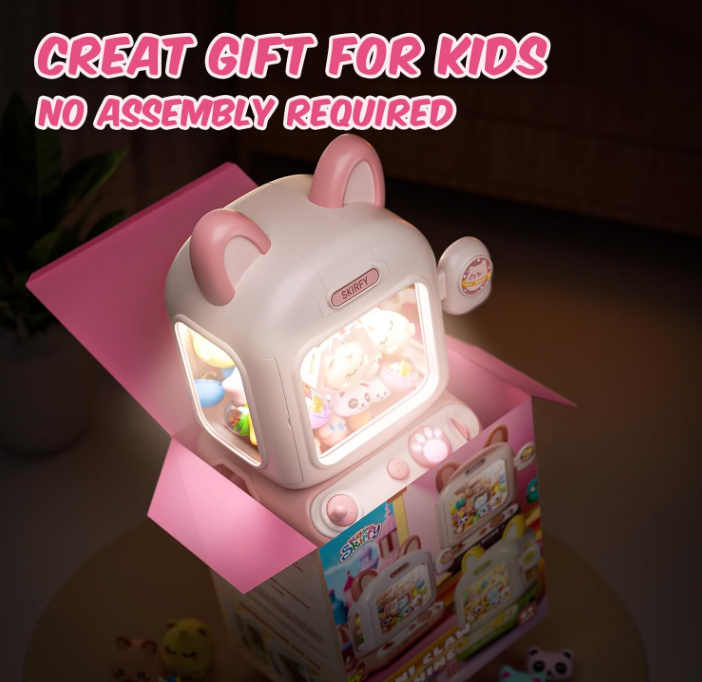 Skirfy Electric Pink Cat Music Playing Claw Machine With Coins & Prizes